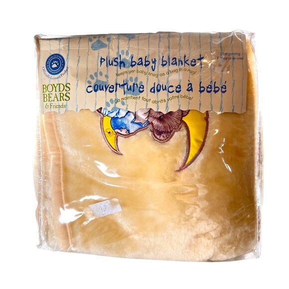 NEW Boyds Bears Collection Plush Baby Blanket Moon Embroidery Yellow 30" X 45" - Picture 2 of 9